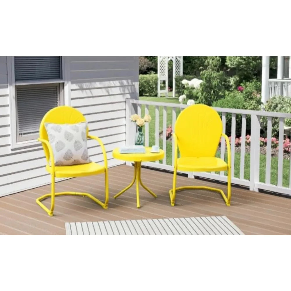 Retro Metal Patio Bistro 2 Motion Armchairs And Table Set