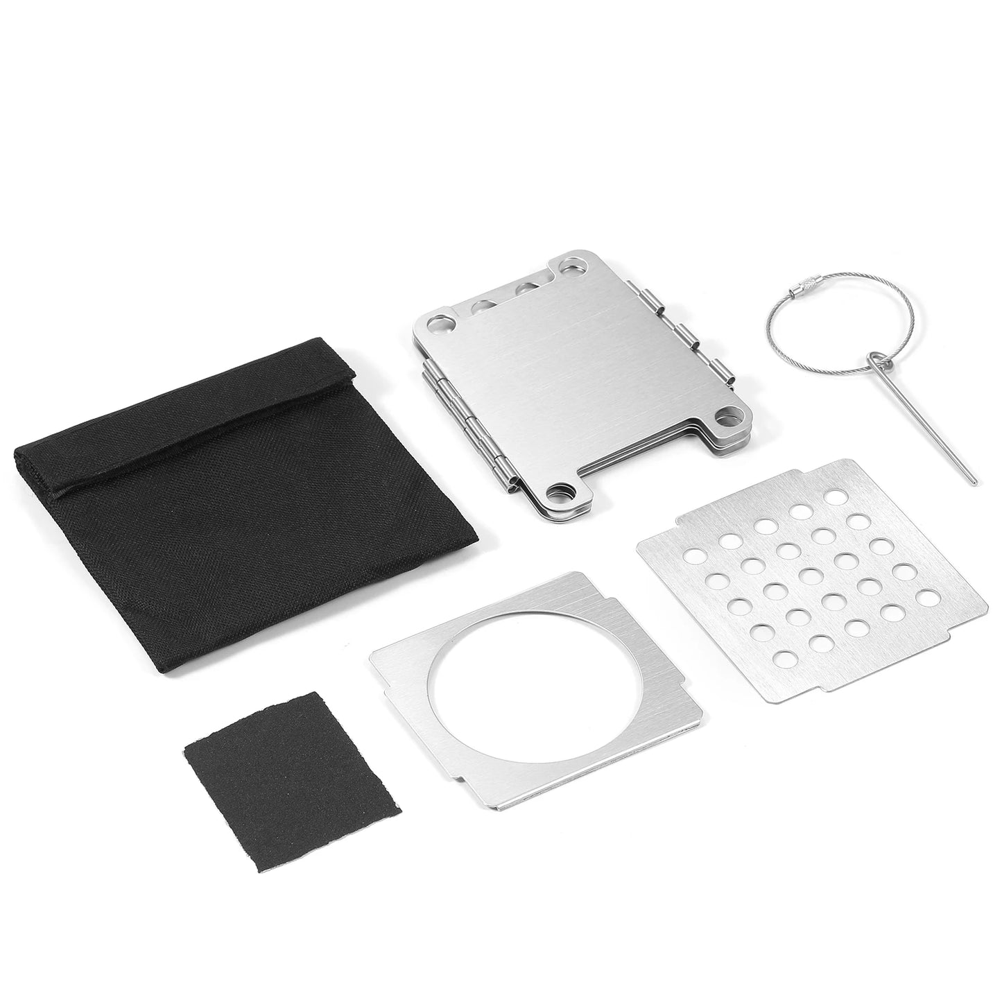 Portable Stainless Steel BBQ Stove Lightweight Folding Wood Outdoor Camping Cooking Picnic Backpacking Wind Shield with Ignition