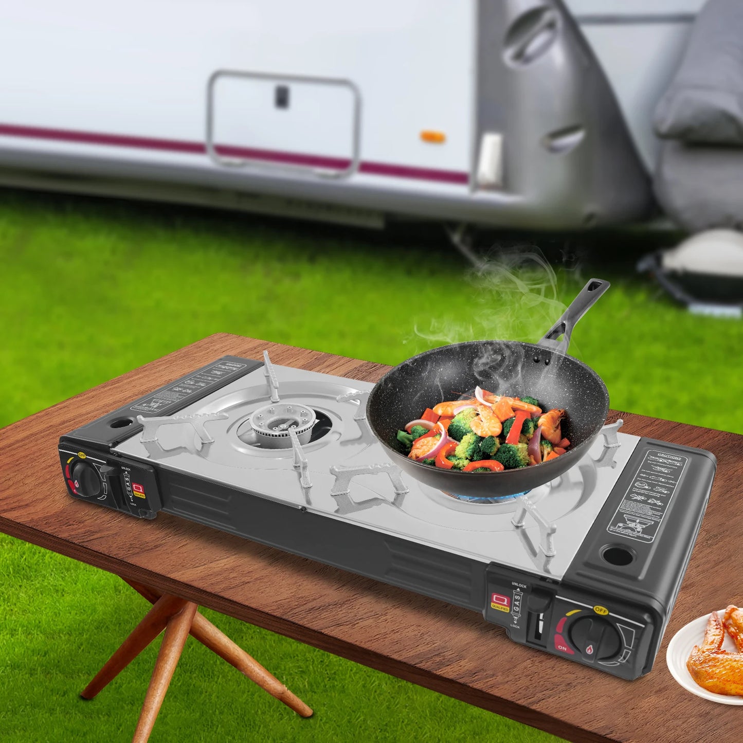 Portable Butane Camping Stove with Case Outdoor Metal Gas Stove for More Than Five Users with Ignition Device