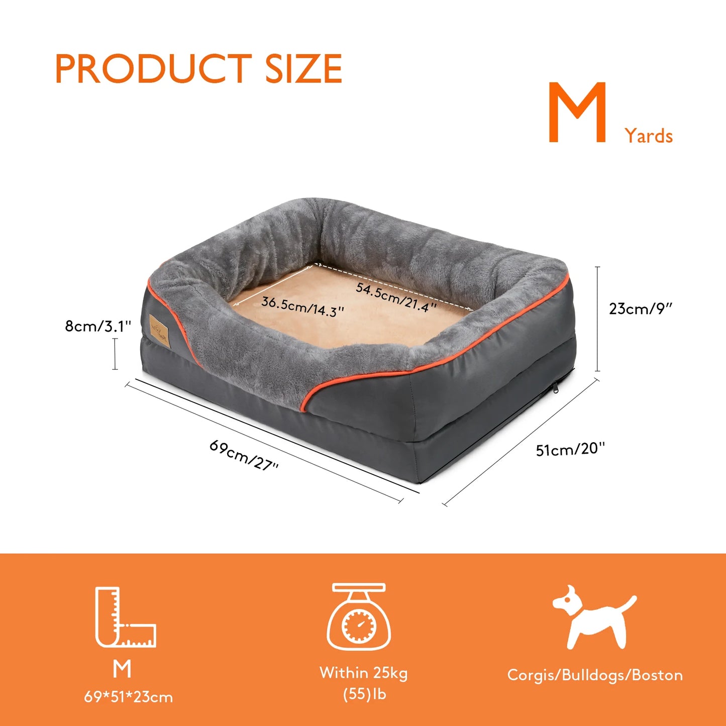 Super Soft Orthopedic Dog Bed L XL 2XL 3XL Cotton Padded Bolster Removable Cover Waterproof Pet Sleeping Mat Solid Color