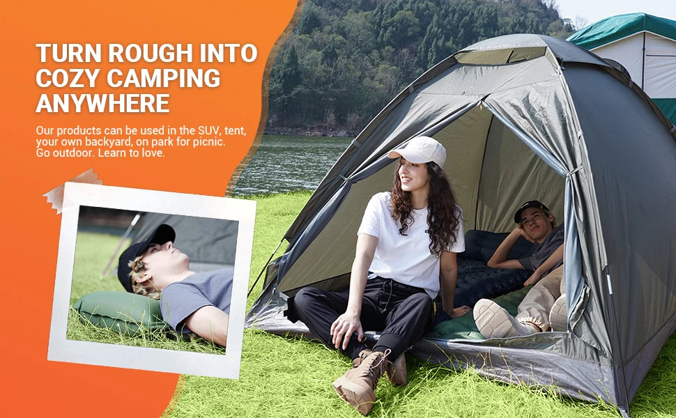 KingCamp Ultralight Self-Inflating Sleeping Pad with Built-In Foot Pump And Pillow for Hiking Traveling Air Mattress