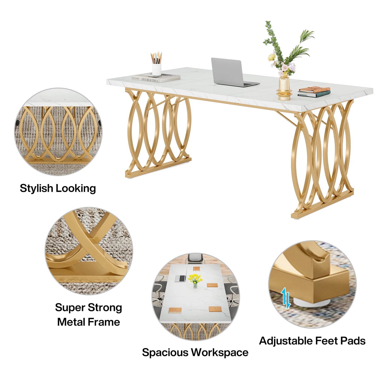Tribesigns 63" W Executive Desk Large Modern Office Computer Desk for Conference Room Business Furniture Rectangular Wooden Desk
