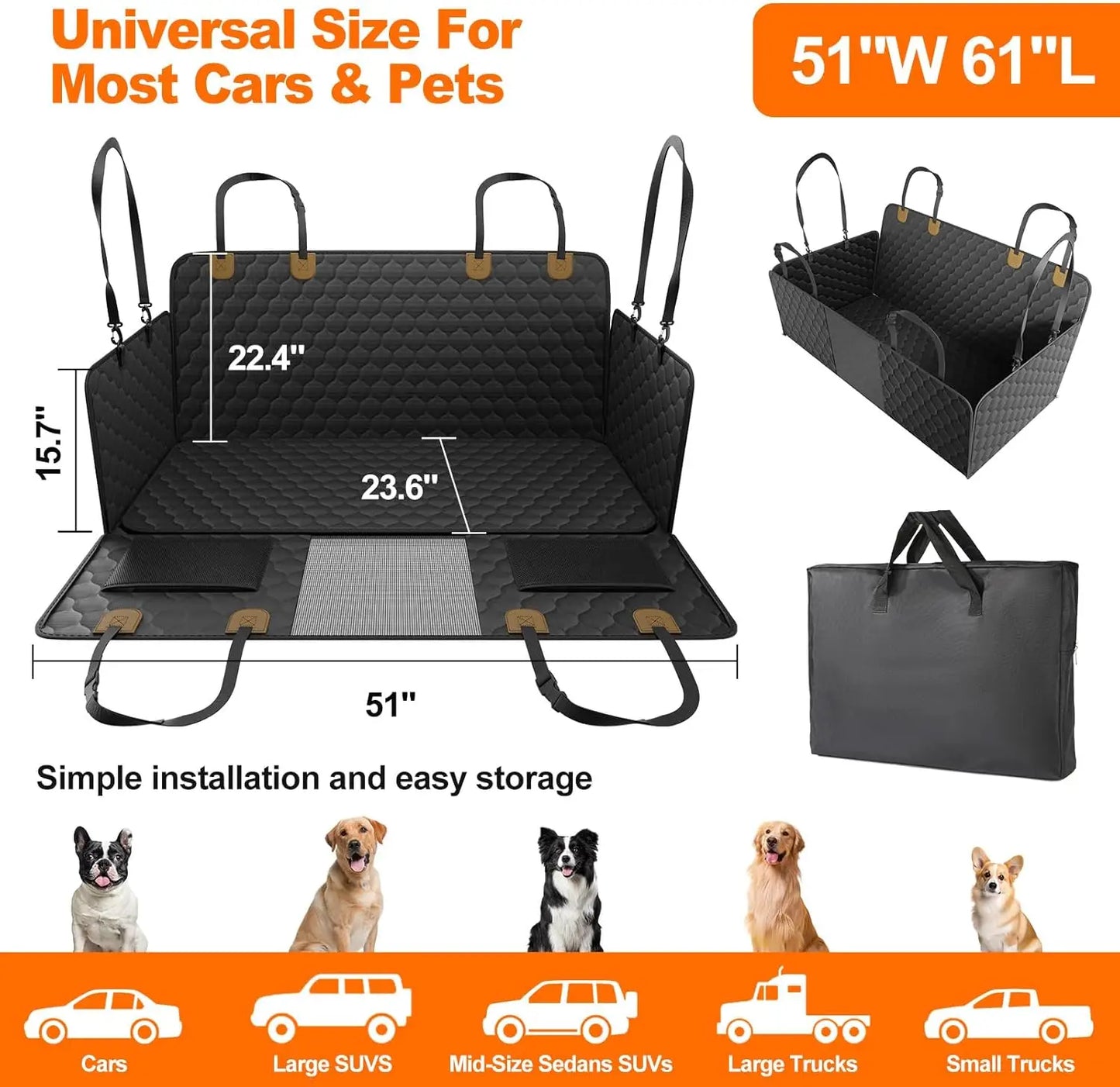 Waterproof Foldable Dog Car Seat Safety Hammock Trunk Mat Rear Back Seat Protector Breathable Pet Travel Accessory