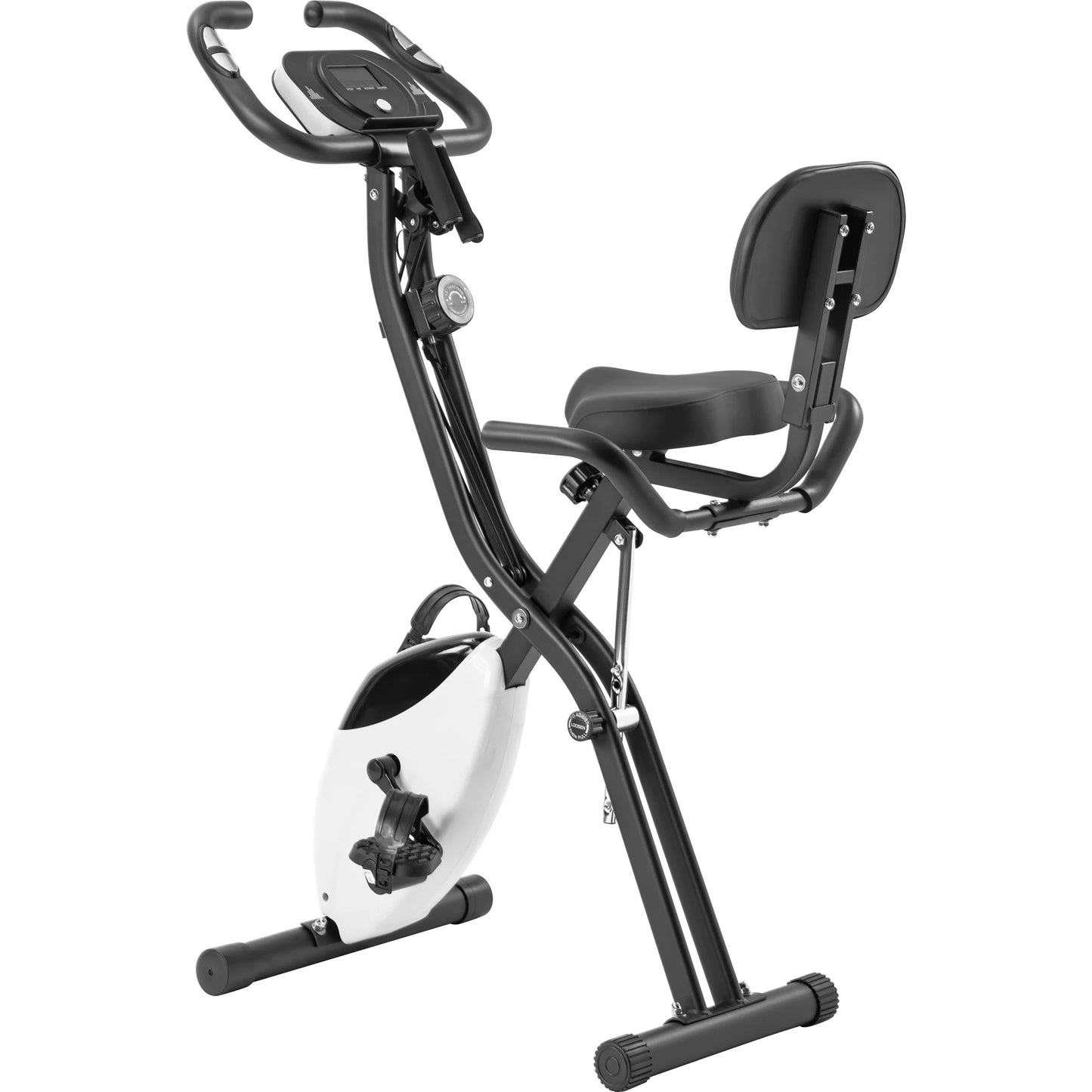 Metal Folding Exercise Bike Upright and Horizontal X Bike Home Fitness with 10 Adjustable Levels Resistance Arm Bands Backrest