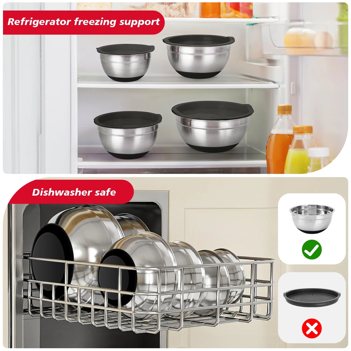 30 Pieces Stainless Steel Mixing Bowl Set Non Slip Premium Kitchen Essential Various Sizes for Mixing and Serving