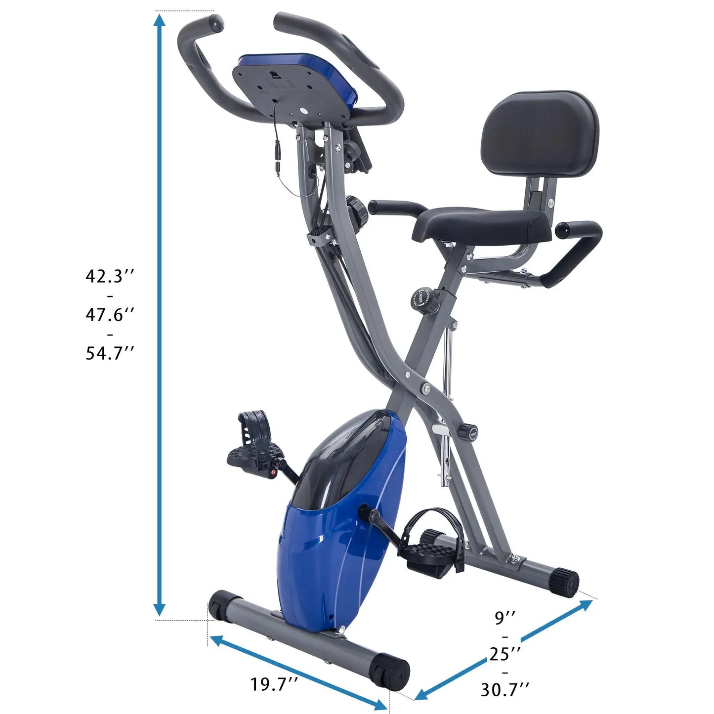 Metal Folding Exercise Bike Upright and Horizontal X Bike Home Fitness with 10 Adjustable Levels Resistance Arm Bands Backrest