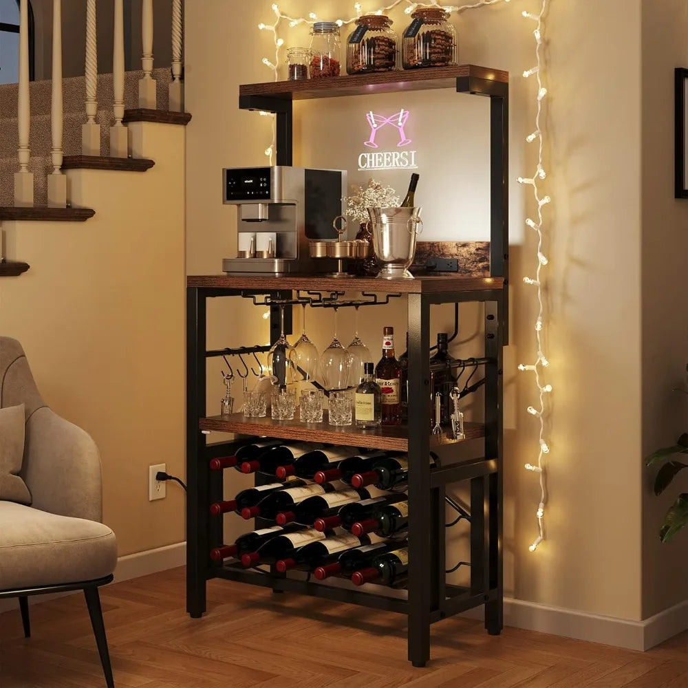 YITAHOME Kitchen Microwave Bakers Stand with Wine Rack, Wine Rack Freestanding Floor Small Storage Shelves for Liquor Bottle Glass