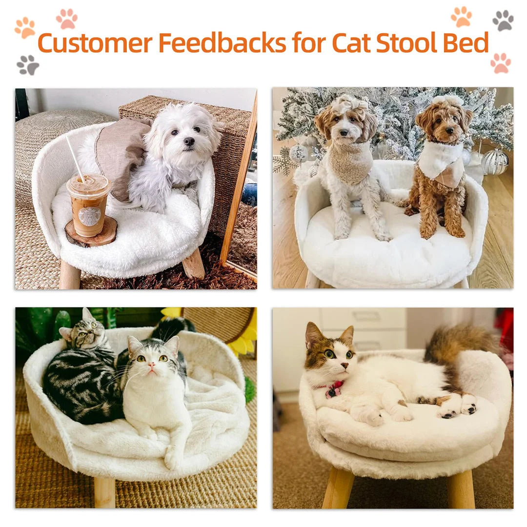 Luxury Soft Warm Plush Pet Bed Nesting Chair with Wood Legs And Washable Waterproof Cushion Pad for Small Pets White