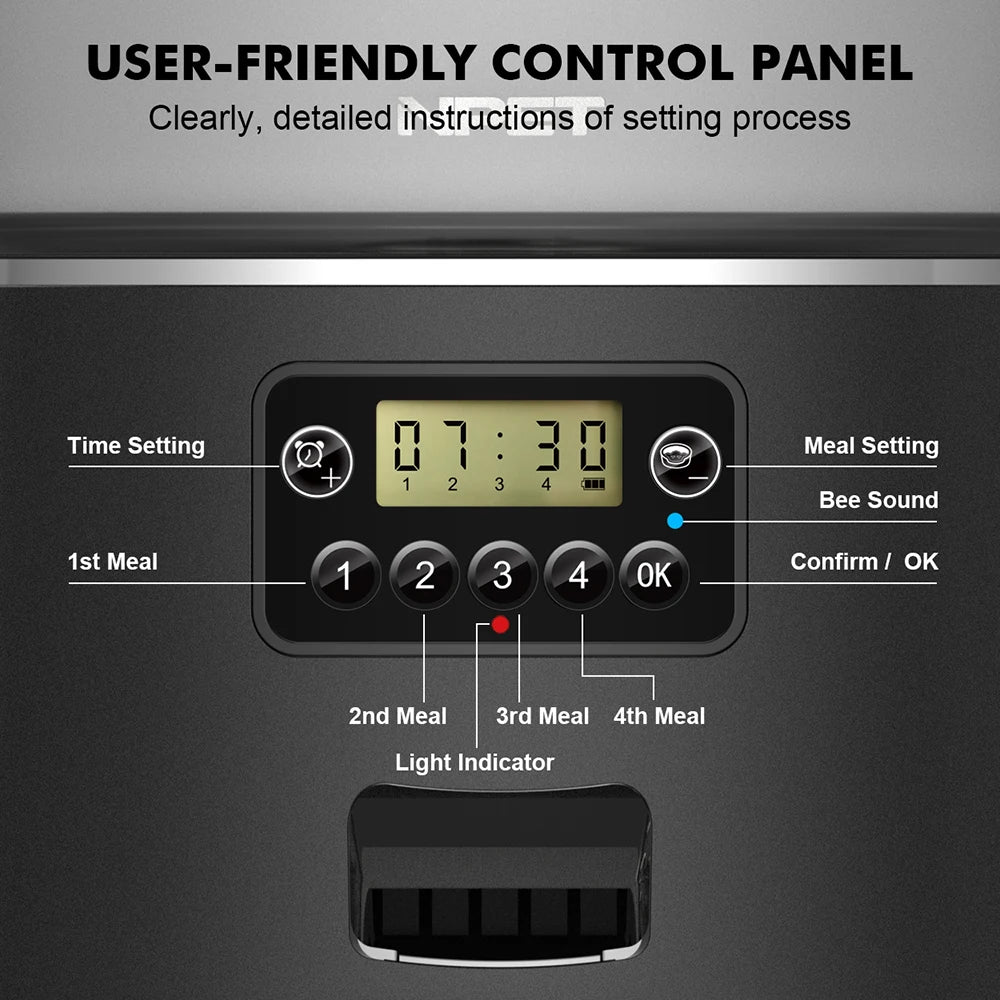 NPET 4L Smart Pet Feeder Automatic for Cats/Dogs with Stainless Steel Bowl - Customizable 1-9 Portions Food Dispenser with Timer