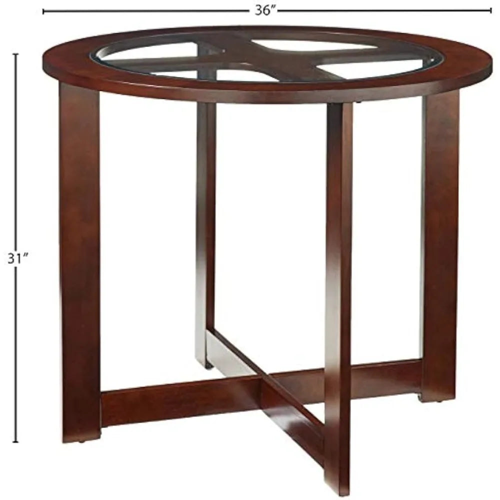 Cylina Solid Wood Glass Top Round Dining Table with 4 Chairs