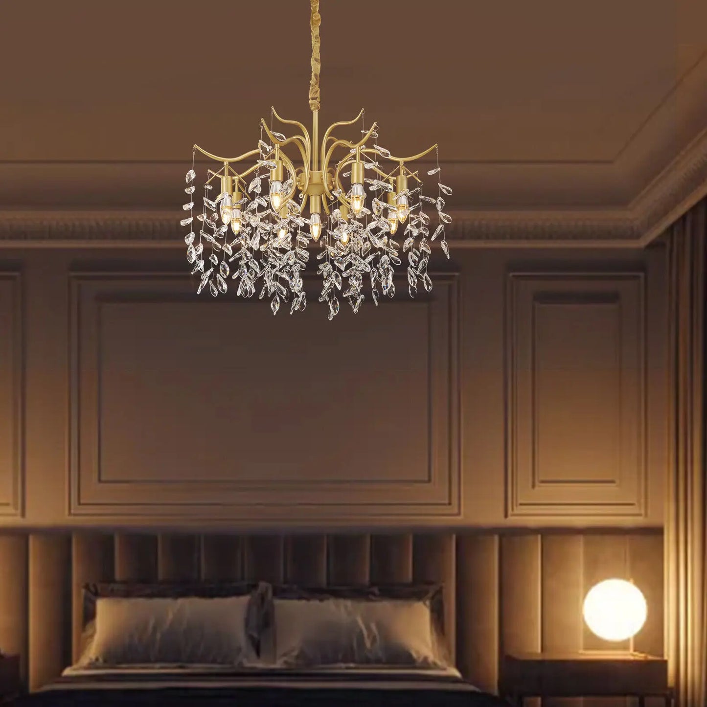 8 Arms Modern Chandelier Crystal Ceiling Light LED Pendant Hanging Lamp Dimmable