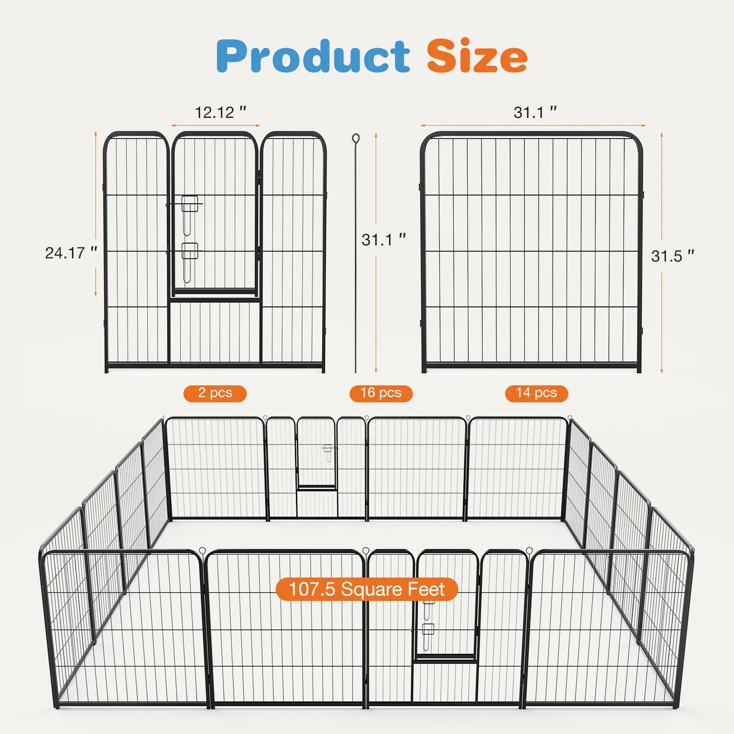 JHK Heavy Duty Iron Dog Playpen With Gates For Indoors