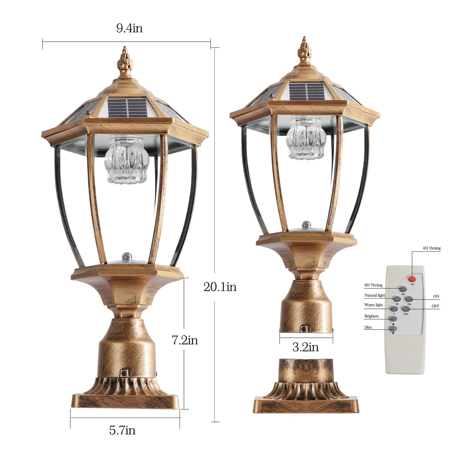 Vintage Solar LED Post Light, Waterproof Outdoor Garden Lamp with Automatic On/Off (2-pack)