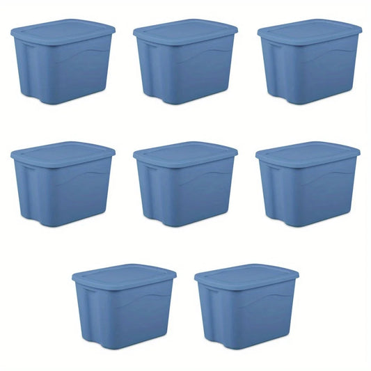 Pack of 8 Storage Bin, 18 Gallon Plastic Storage Container with Snap-on Lid, Light Blue