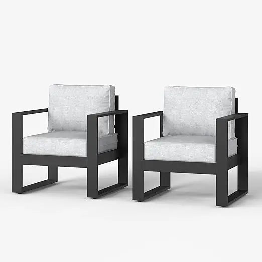 Outdoor Patio Aluminum Armchairs Set Of 2 With Cushions