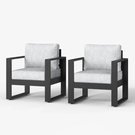 Outdoor Patio Aluminum Armchairs Set Of 2 With Cushions