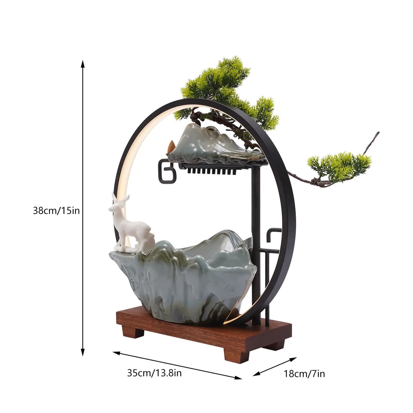Indoor Desktop Water Fountain with Atomizer and LED Light Resin Waterfall Table Decor