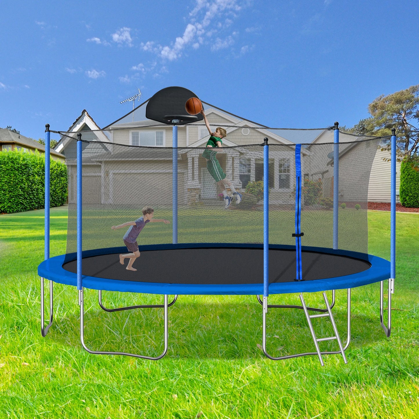 14FT Trampoline With Backboard For Outdoor Fun And Exercise