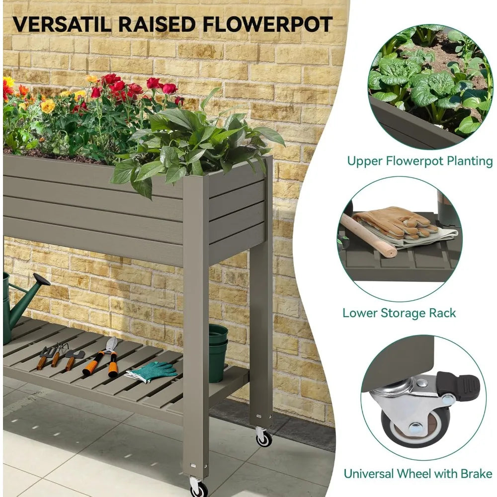 YITAHOME 3.6x1.5x2.8 FT Resin Garden Bed Kit with Legs And Wheels Outdoor Elevated Planter Box Stand Light Brown Weather Resistant