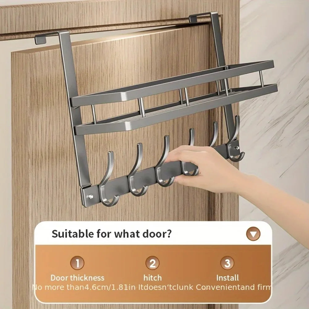 Punch-Free Door Hook Storage Holder Multifunctional Metal Hooks Easy-Install Bedroom Bathroom Kitchen Organizer Rack Coat Hook