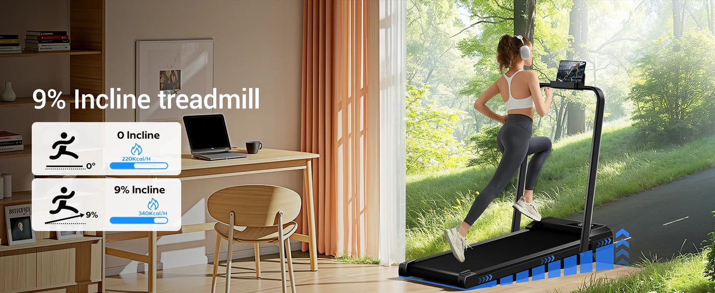 UMAY Walking Pad Treadmill Incline Under Desk Lightweight LED Display Home Office Electric Foldable Monofunctional