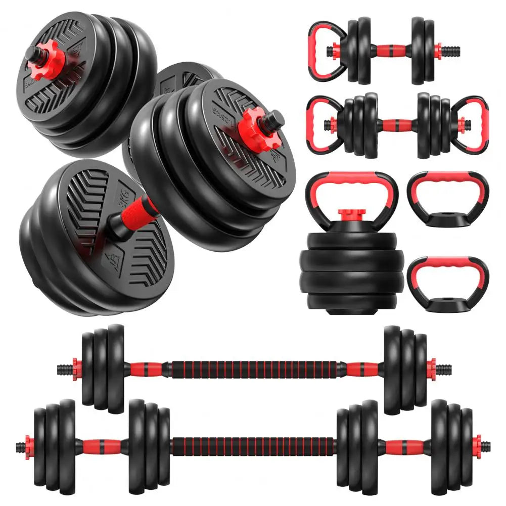 4-in-1 Adjustable Weight Dumbbell Set for Home Gym - Ergonomic Design with Dumbbell Barbell Kettlebell & Push-Up Modes - Unisex Rubber Fitness Equipment