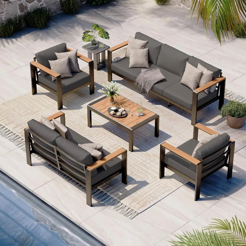 Hign-concerned Aluminum Patio Set With Cushions And Table