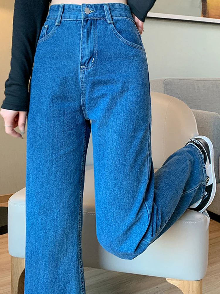 2024 Women High Waist Oversized Loose Mom Jeans Lady Streetwear Denim Y2k Straight Leg Pants Girls Blue Baggy Wide Leg Trousers