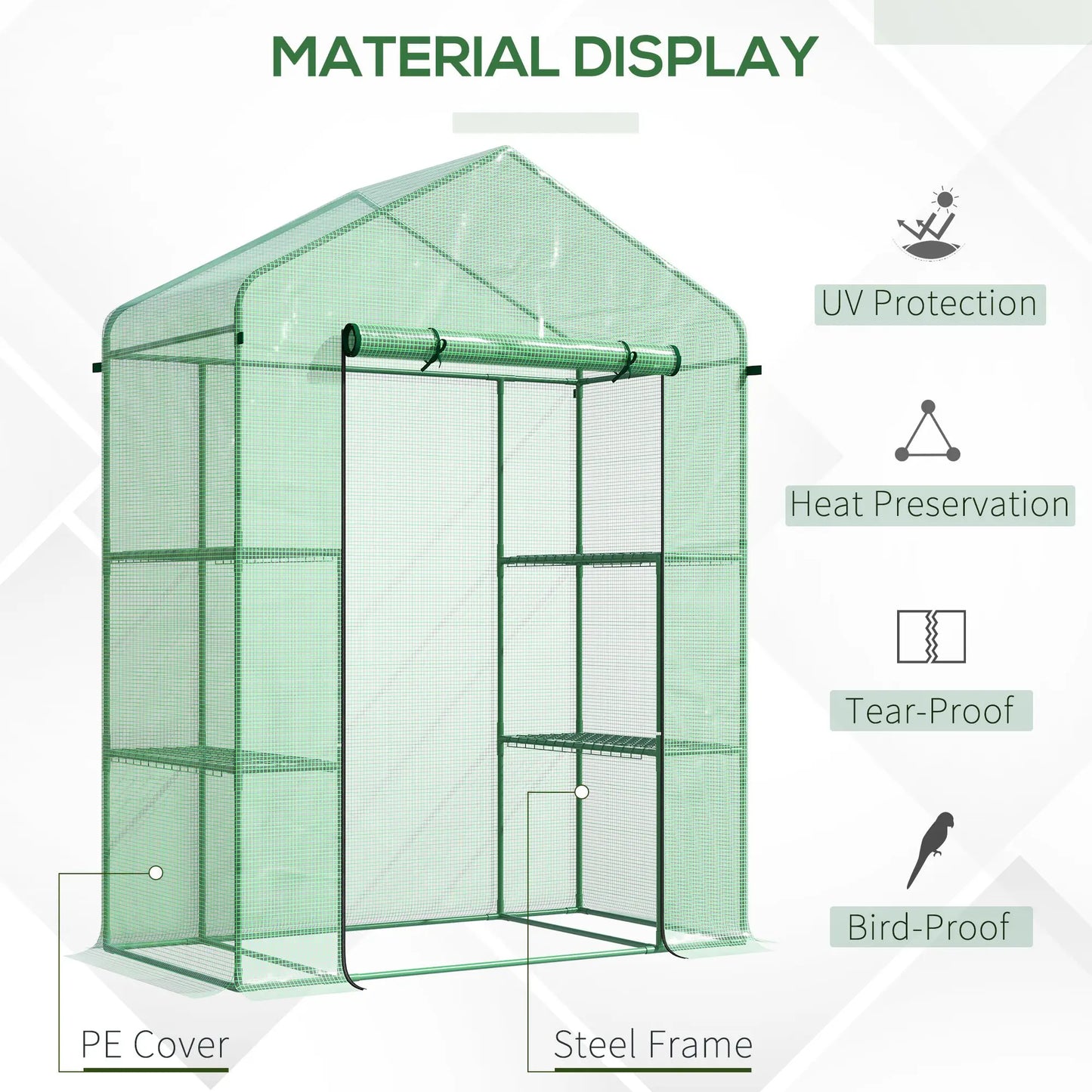56 Inch X 29 Inch X 77 Inch Portable Walk In Greenhouse With Four Tier Shelves And Roll Up Door