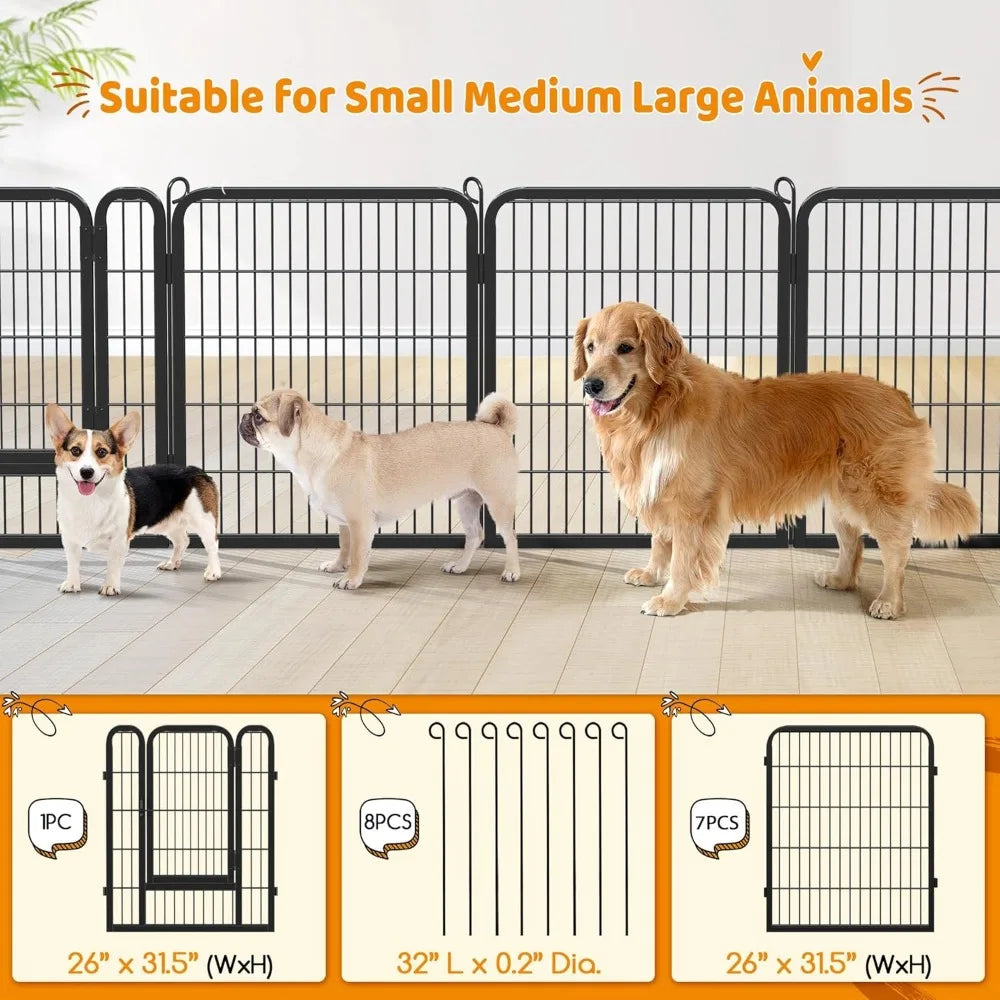 Dog Playpen Outdoor 32 Inch 32 Panels Heavy Duty Puppy Exercise Pen Metal Pet Fence for RV Camping Yard Garden