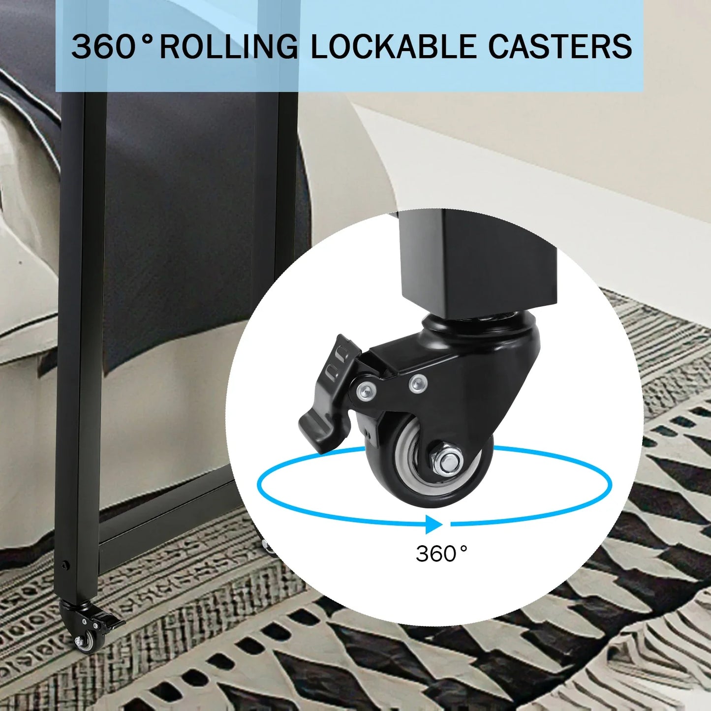 Overbed Table with Wheels for Full/Queen Size Bed Frame Multi-Functional Mobile Computer Desk Standing Workstation Laptop Cart