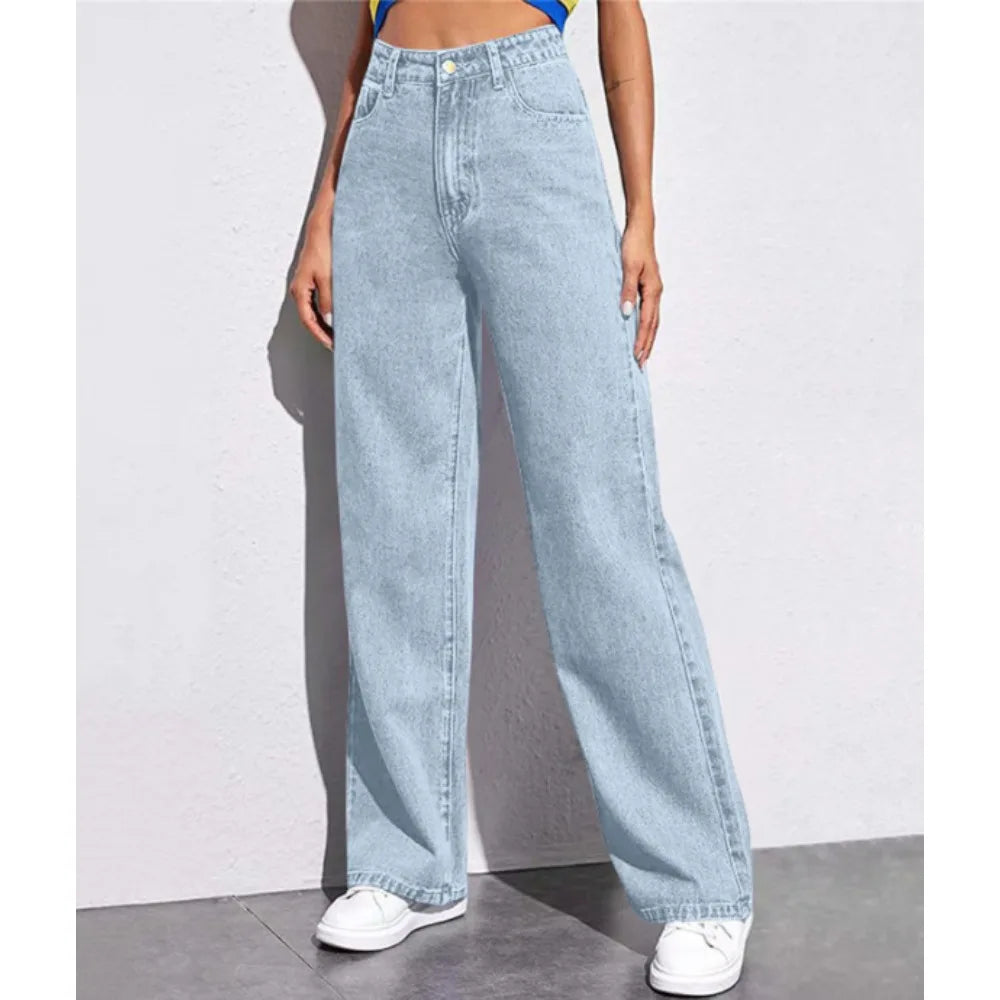 Autumn and Winter New Mopping Wide Legs Europe and The United States Loose High Waist Straight Slim Jeans Women