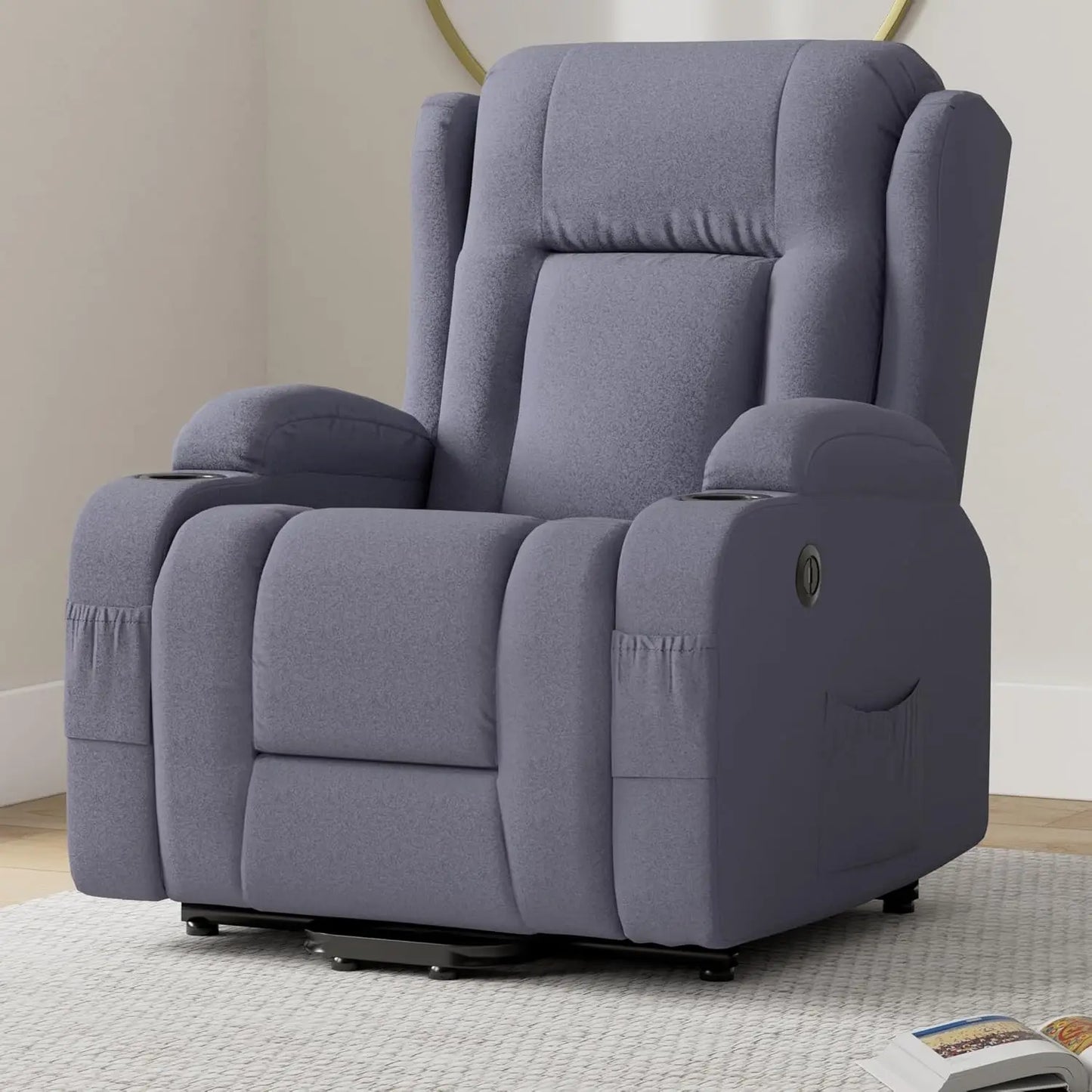 Modern Linen Electric Power Lift Chair with Massage and Heat - Blue