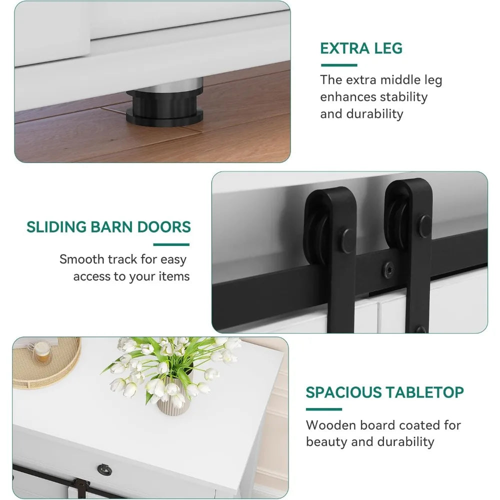 54" Farmhouse Dresser, Large Modern Chest of Drawers, Wood Rustic Dresser TV Stand with 5 Drawers & 2 Sliding Barn Doors