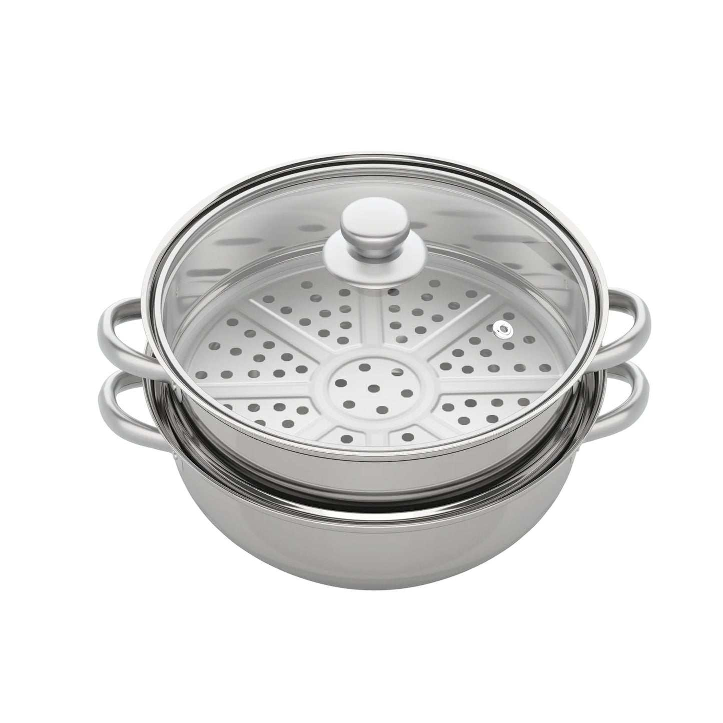 3 Tier Stainless Steel Steamer 28cm Overlapping Kitchen Soup Cooker Set with Glass Lid Silver