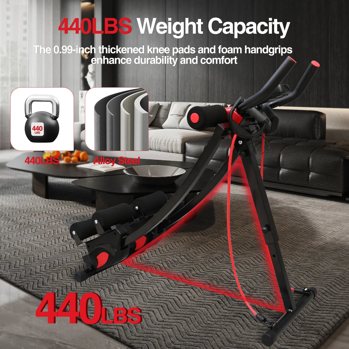 Adjustable Dual Track Ab Cruncher Fitness Machine Home Gym Equipment Waist Trainer Foldable Abdominal Roller 440 Pounds Capacity