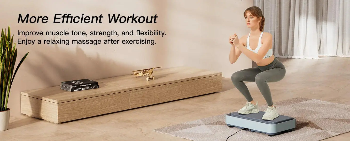 Umay Fitness Vibration Board Blue and White Full Body Home Workout Machine with Ring Band for Improved Blood and Lymphatic Circulation