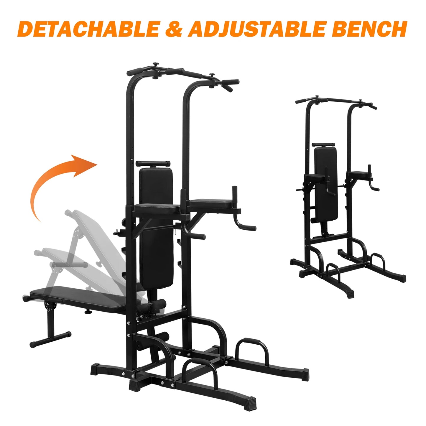 Adjustable Height Pull Up Dip Bar Station Heavy Duty Multi Function Fitness Rack for Home Gym Full Body Strength Training Black Iron