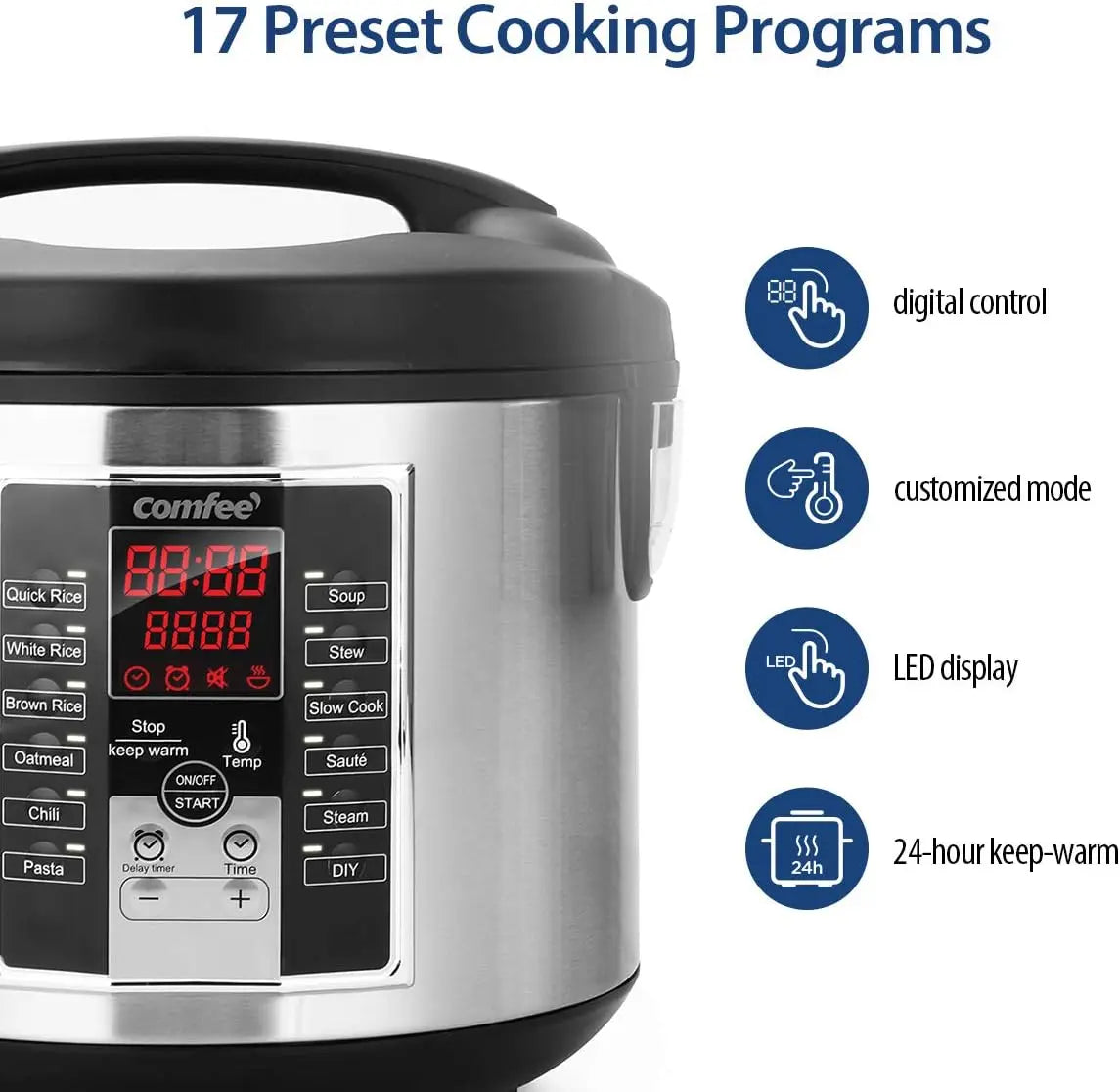 12 Digital Cooking Programs Rice Cooker Slow Cooker Steamer Sauté 5.2Qt Large Capacity Multi Cooker with Ceramic Lid
