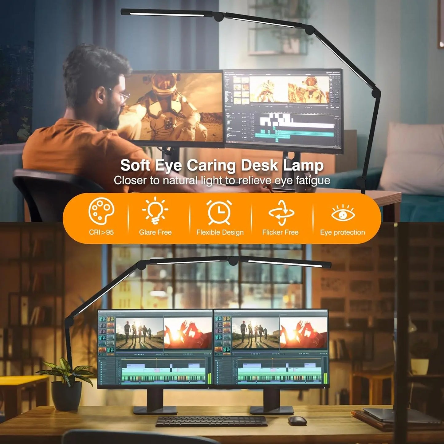 LED Desk Lamp with Clip, Multi-Angle Flexible 4-Segment 3-Light Source Office Desk Lamp, Table Lamp for Home Office Studio