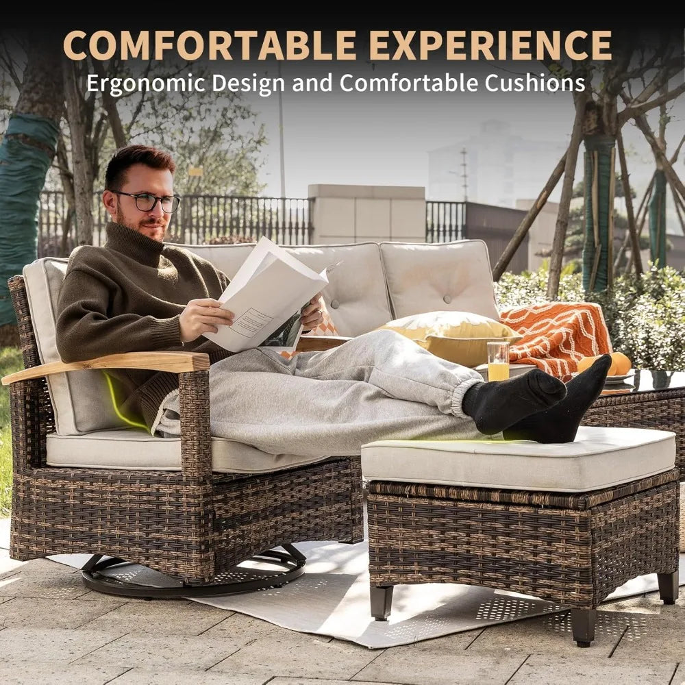 ANGDUO PE Wicker Patio Furniture Set Outdoor Swivel Chairs