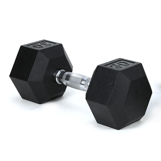 30LB Rubber Coated Solid Cast Iron Dumbbell with Contoured Chrome Handle for Home Gym Strength Training