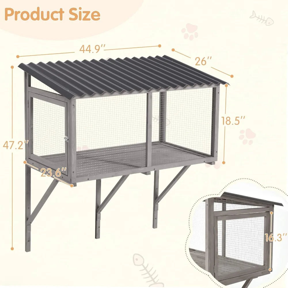 Cat Wall-Mounted Window Enclosure for Indoor Cats, Expandable Wood Small Animal Perch House, Secure and Cozy Outdoor Retreat.