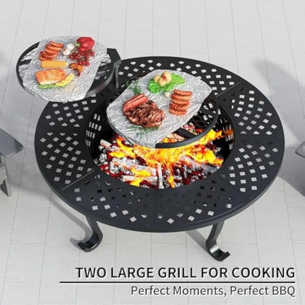 Wood Burning Outdoor Fire Pit Grill Table Round Patio