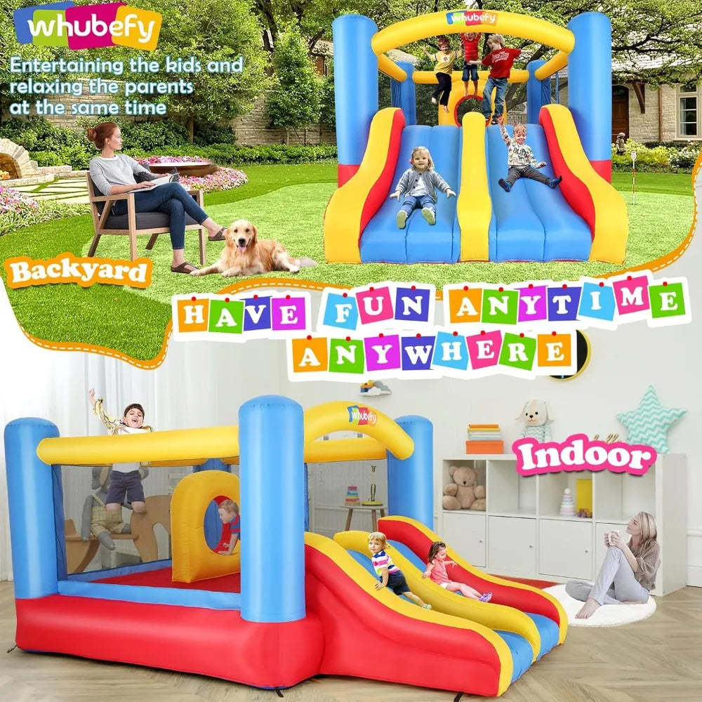 Whubefy Inflatable Bounce House With Double Slide Obstacle