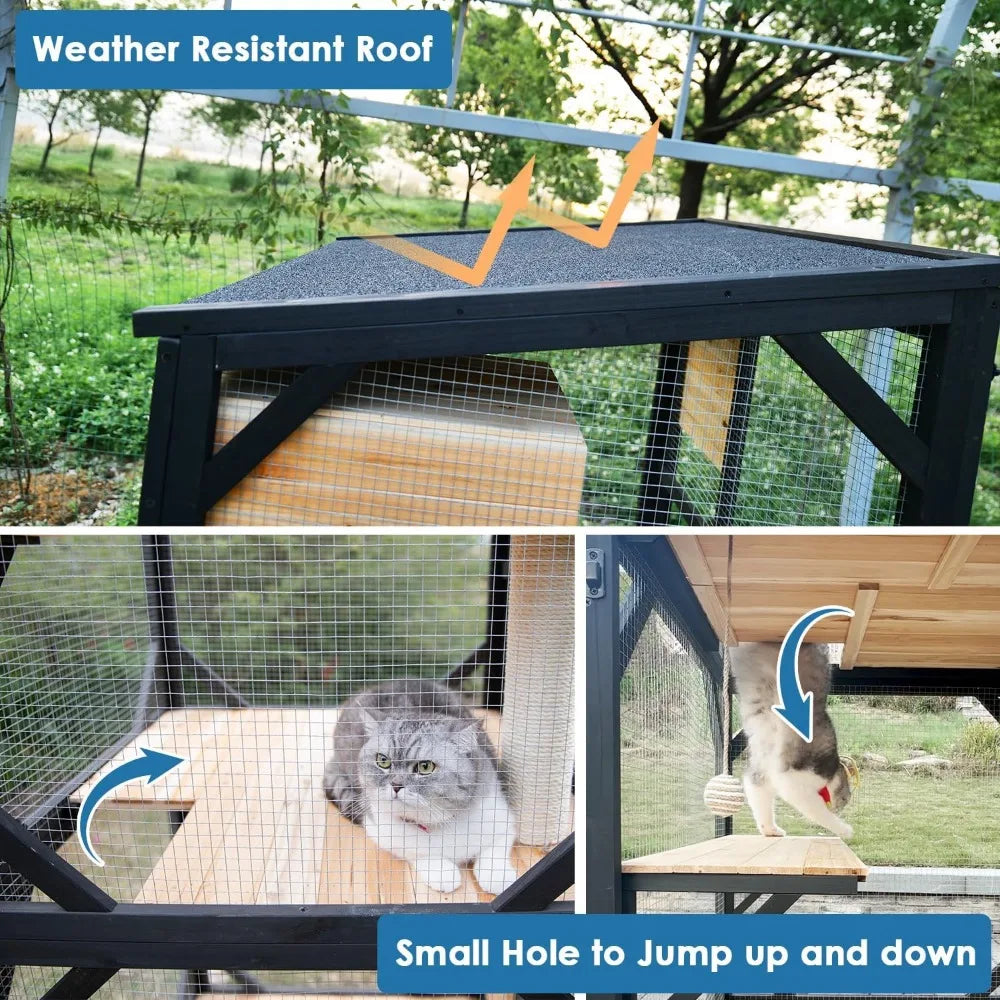 4-Tier Cat Catio Outdoor Enclosure 70.9'H with Removable Floor Scratching Post Sisal Balcony Large Patio Cat House by ZHIYONG