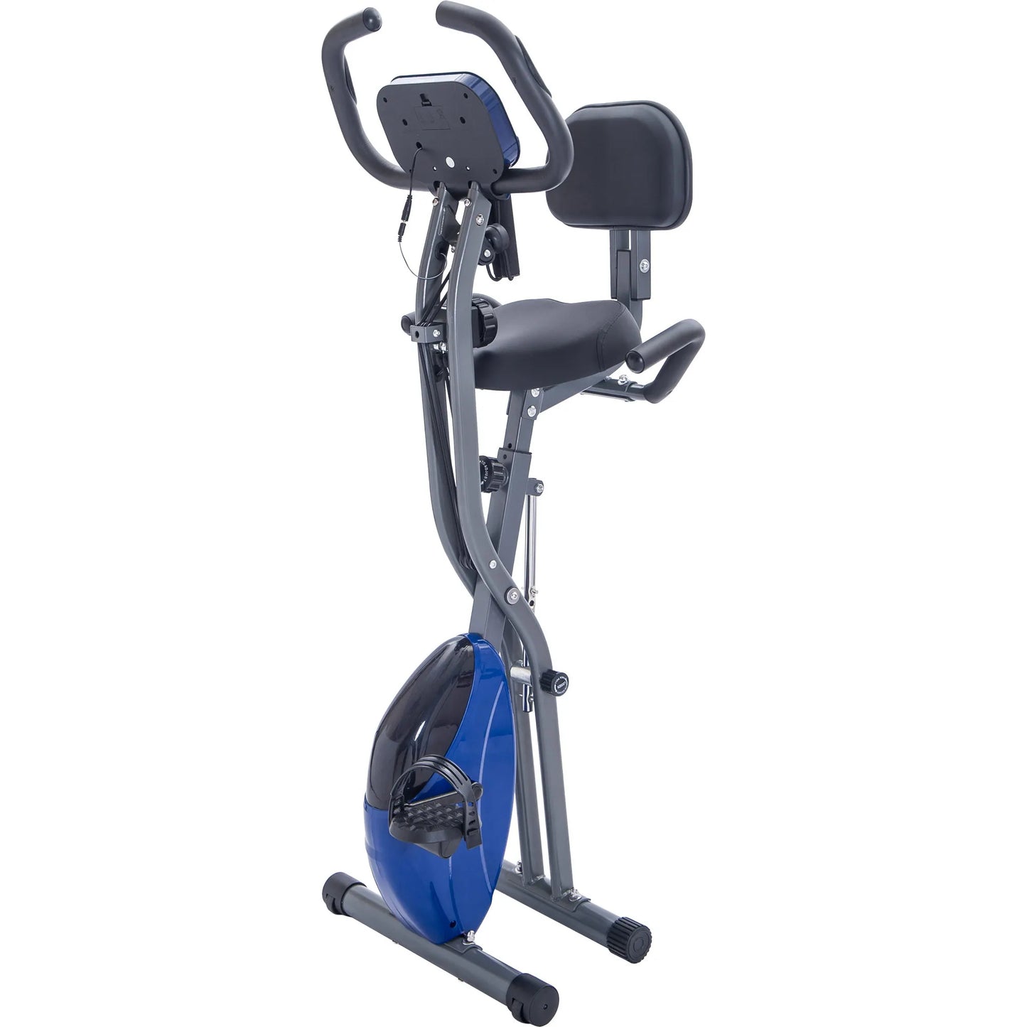 Metal Folding Exercise Bike Upright and Horizontal X Bike Home Fitness with 10 Adjustable Levels Resistance Arm Bands Backrest