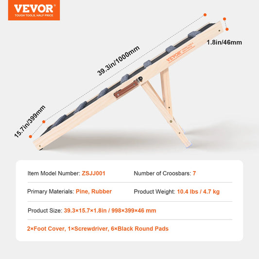 VEVOR Adjustable Dog Ramp Folding Anti-slip Wooden Pet Stairs for Small Old Dogs Easy Climbing Ramp for Sofa Car Bed