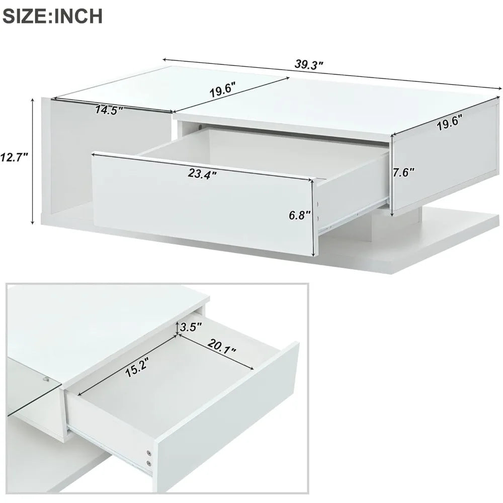 Modern Coffee Table with Tempered Glass, 2-Tier Wooden Center