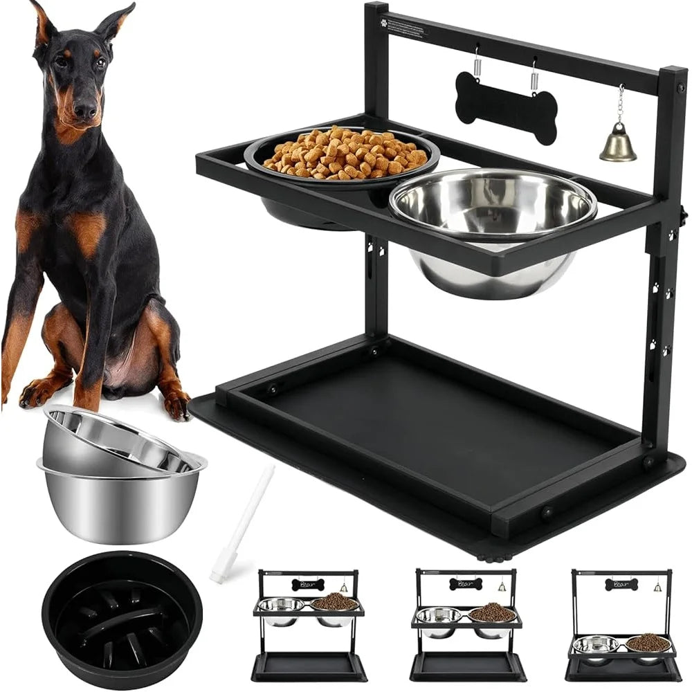 Hign-concerned Adjustable Height Slow Feeder Dog Bowl